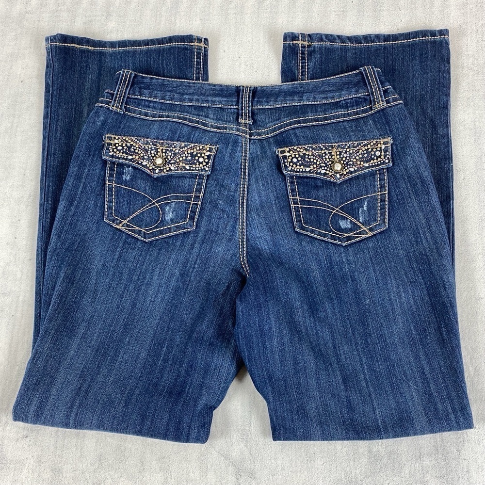 INC International Concepts Curvy Fit Boot Cut Jeans Sz 12 Striated Blue Mid Rise